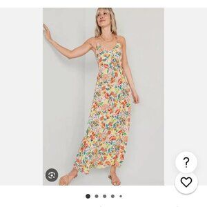 Old Navy Fit & Flare Maxi Halter Dress SZ X-Large Crinkled Floral Resortwear